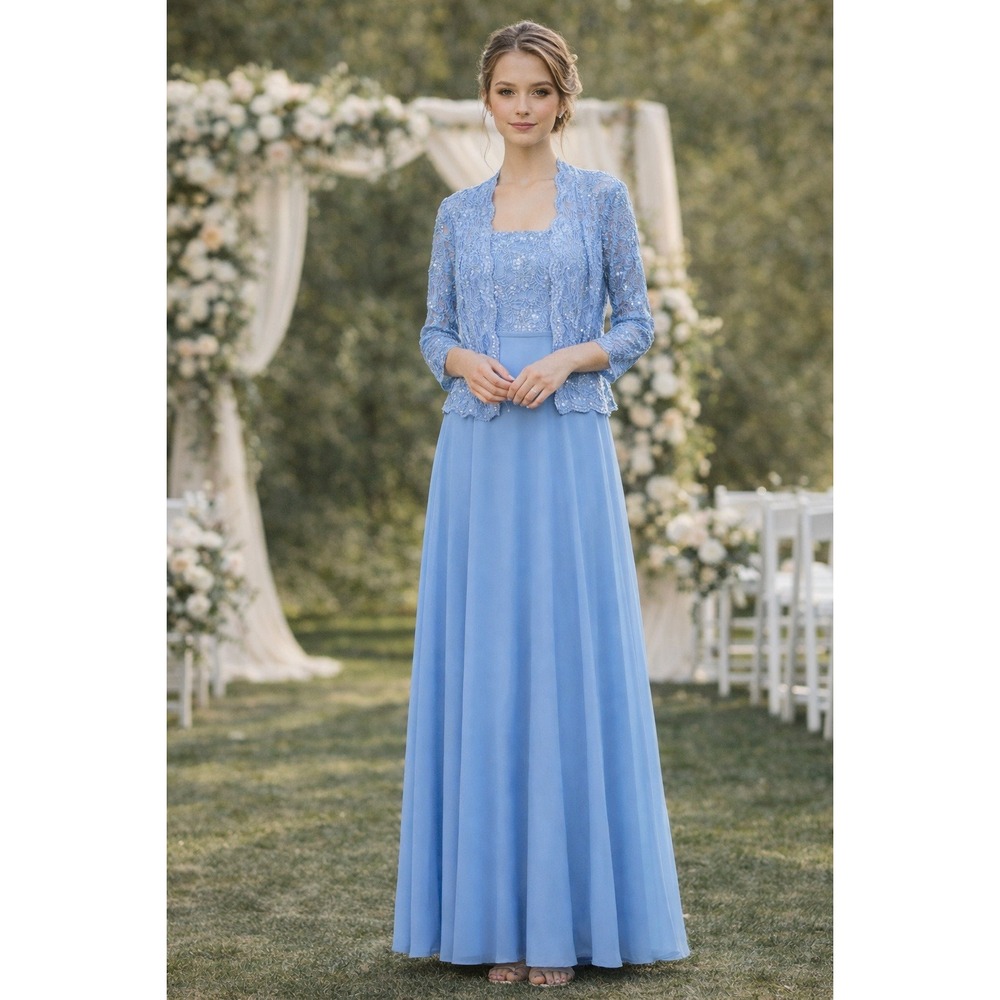 Karen Miller Bridesmaid Formal Gown Timeless Maxi Dress Lace Sequins Blue Size 8